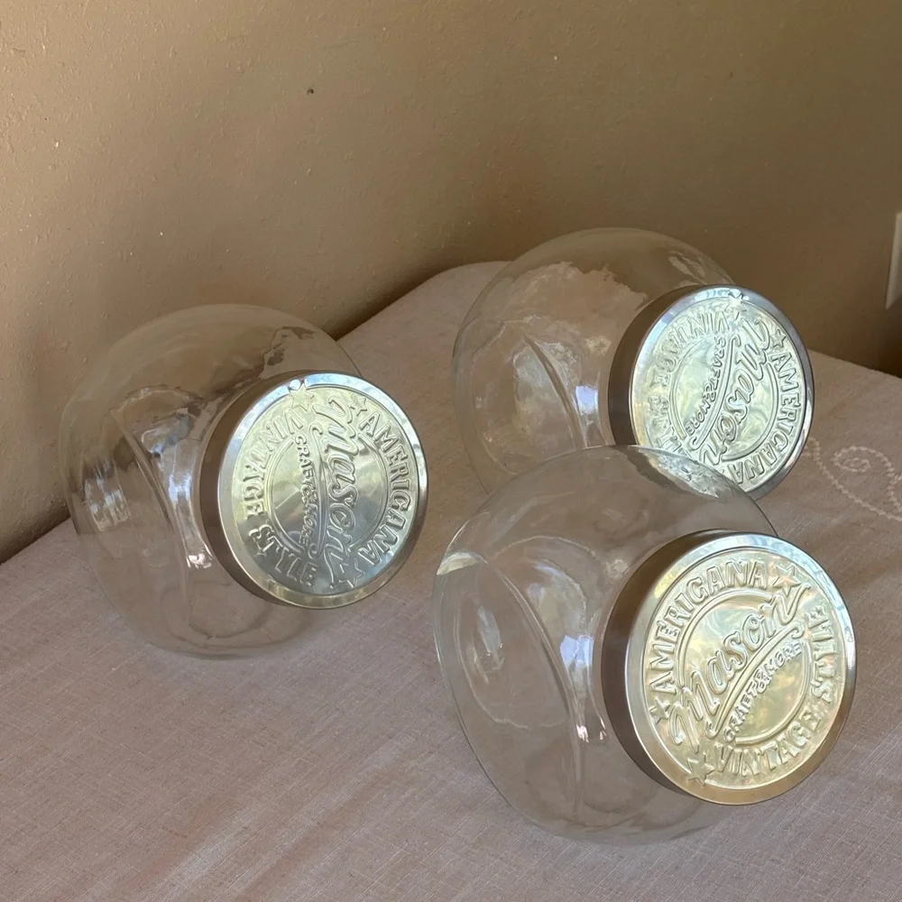 Set of 3 Clear Glass Storage Jars with Silver Metal Lids